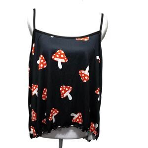 Fairygrunge black sheen cami top XL women’s mushroom graphics lightweight